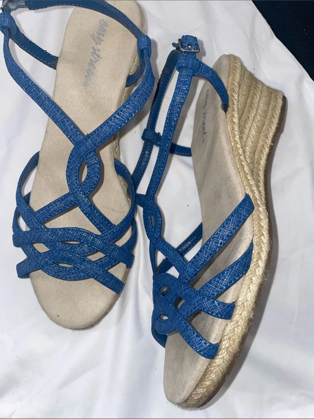 Blue Strappy Espadrille Wedge Sandals - Women